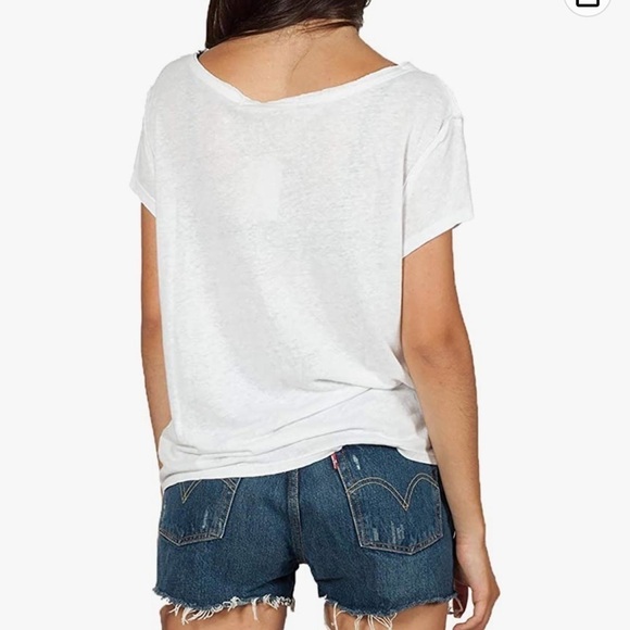 Free People Linen Short Sleeve Keyhole June T-Shirt white size M - Picture 5 of 8